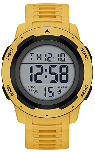GOLDEN HOUR Mens Waterproof Digital Sport Watches Wide Screen Easy Read Display Military Style with Rubber Strap