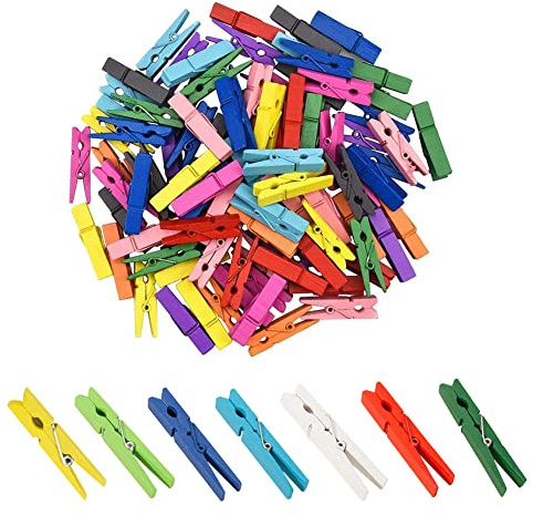 Pinces À Linge Colorées en Bois, 100 Pcs Mini Pince À Linge, Clips Photo en Bois, Mini Pinces À Linge Multicolores, Mini Pinces À Linge Décoratives en Bois, Mini Pinces À Linge en Bois Colorées
