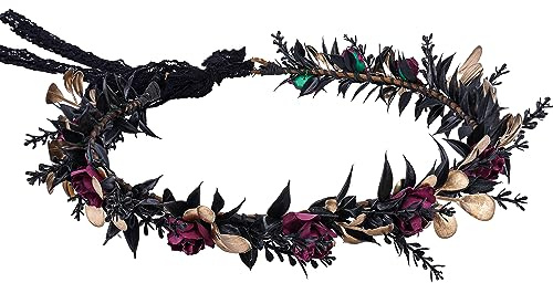 MOSTORY Elf Schwarze Blumenkrone Feen-Kopfband Renaissance Halloween Cosplay Mittelalterliche Kostüme