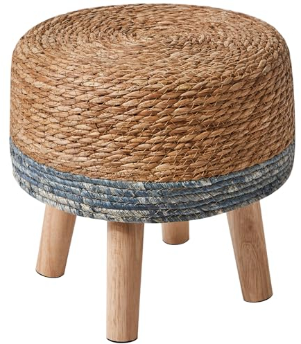 YMYNY Sitzhocker, Ottoman, Fußhocker aus Natürliches Seegras und Kiefernbeinen, in ländlichen Stil, Handgefertigt, für Schlafzimmer, Wohnzimmer Outdoor, Blau 32×32×32CM HBD027Q