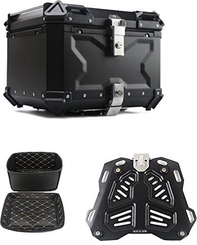 JUNNIU 28L 36L 45L 55L 65L 80L 100L Top Box Motorrad Top Case Schloss Lagerung Träger Fall Heck Box Schnell-Release-System Aluminium/Schwarz/C-55L Decoration