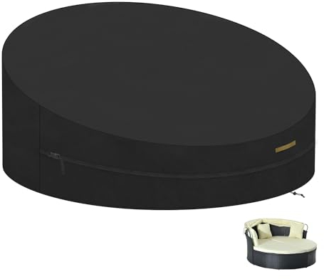 VANSHEIM Patio Rattan Day Bed Cover - Round Garden Day Bed Cover - Outdoor Daybed Furniture Covers - Waterproof Cover - 420D Oxford Fabric - Anti-UV - Ø230x90/50cm