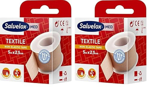 Salvelox ® | Esparadrapo Textile | Excelente adhesión a la piel y resistente a la suciedad | Color beige | 5x2.5cm (Paquete de 2)