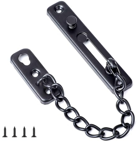 Chiavistello a Catena per Porte di Sicurezza, Serratura Acciaio Inossidabile Catena di Sicurezza in Acciaio del Catenaccio della Porta della Catena Antifurto Portiere Finestre -Nero