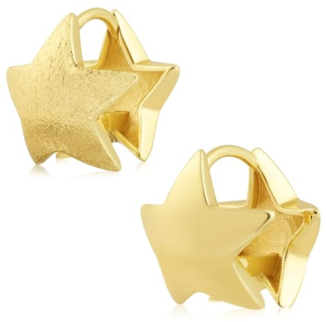 ASH'S CHOICE Gold Creolen Stern, Silber 925 Creolen Kleine Stern Ohrringe Damen, 14K Gold Creolen Klobig Knorpel Kreolen Huggie Creolen Leicht Breit 9ct Gold Ohrringe Stern Kleine Damen