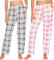 Ymmchy Damen Pyjamahose Lang Schlafanzughose Kariert Freizeithose Frauen Schlafhose Weiche Nachtwäsche Hose 2-Pack Rosa Kariert/Schwarze Kariert S