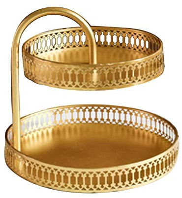Alzata per Torta di Frutta Piatto da Portata Dorato a 2 Livelli Grande Ciotola per Frutta e Pasticceria Ciotola per Caramelle Vassoio da Portata Rotondo Decorativo per (Grana