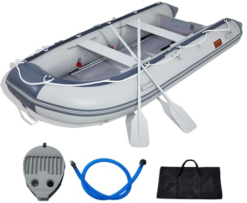 VEVOR Schlauchboot, 6-Personen-Sportboot mit Heckspiegel, Marine-Holzboden und Verstellbarer Aluminiumbank, 680 kg Aufblasbares Fischerbootfloß, Aluminiumruder, Luftpumpe und Tragetasche