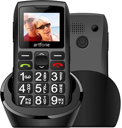 artfone C1+4G Big Button Mobile Phone for Elderly丨USB-C, Charging Dock丨1800mAh Battery丨Easy to Use Basic Elderly Phone丨SIM Free Unlocked Senior Mobile Phone丨SOS Button丨FM Radio丨Time Reporting - Black