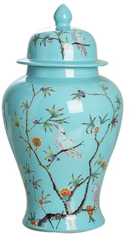 Keramikvasen, Ingwerdose Mit Deckel Für Heimdekoration, Blumen- Und Vogelmuster, Tempelvase, Jingdezhen, Traditionelles Chinesisches Porzellan, Vasen Für Getrocknete Blumen, Dekoration (Blau X)