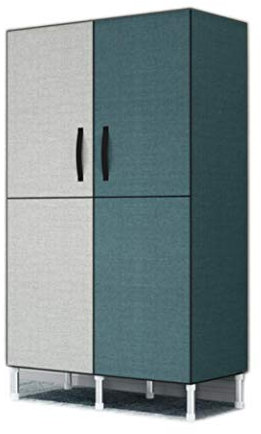 Tragbarer Kleiderschrank-Kleideraufbewahrungsorganisator, Schrankregale aus Vliesstoff aus Edelstahl mit Hängestange, 4-Gitter-Montageschrank, grau und blau_34 x 68 x 17,7 Zoll