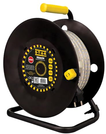 Stak ST925 RibbON - Ruban LED de Chantier 15M, Étanche IP65, Bandeau Lumineux LED 19 230 Lumens (185 W), Enroulable sur Bobine + 1 Fiche Schuko CEE 7/7