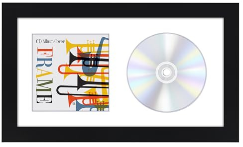 Americanflat CD-Rahmen-Vitrine, 16,5 x 30,5 cm, Albumcover-Kunst- und CD-Display-Rahmen mit Holzformung, bruchfestem Glas und Staffelei für Wand- und Tisch-Display, Schwarz