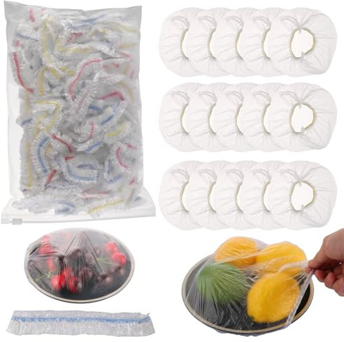 300 Stück Frischhaltefolie mit Gummizug, Elastische Frischhaltebeutel, Wiederverwendbar Abdeckhauben für Lebensmittel, Einweg Dichtungsbeutel Lebensmittelaufbewahrung für Die Aufbewahrung Von Lebens
