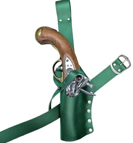 MDFCZXP Universal Pistole Pistole Holster - Renaissance Piraten Gürtel Holster PU Leder Steinschlosshalter Scheide Drop Leg Oberschenkel Harness,Grün,20cm