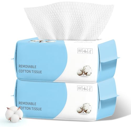 MISHCHI Disposable Face Towels 200 Count, Unscented & Lint-Free Biodegradable Clean Makeup Remover Dry Wipes for Sensitive Skin, Soft Cotton Thick Face Cloths for Women and Baby