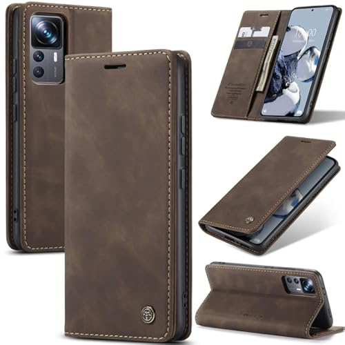 SLWYF Mobiltelefonfodral för Xiaomi 12T/Xiaomi 12T Pro/Redmi K50 Ultra-fodral i PU-läder vikbart magnetiskt plånboksfodral i PU-läder med magnetfodral, vikbart fodral i silikon med kortfack för Xiaomi