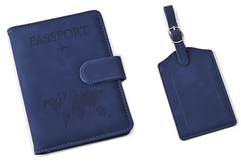 Reisepasshülle und Kofferanhänger Set, Kunstleder Passport Cover mit Koffer Anhänger, Hülle Reisepass mit RFID-Blocker für Reisepass Kreditkarten Personalausweise Reisedokumente, Urlaub Gadget