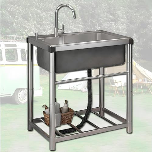 Freistehendes Einzelbecken-Spülbecken, Küchenspüle Mit Warm- Und Kaltwasserhahn, Waschbecken Küche Aus Edelstahl 304, Für Wohnmobile Und Außenküchen Geeignet(55 * 40in/21.6 * 15.7in)