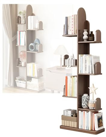 GCGC Libreria A Forma Di Albero A 7 Ripiani, Libreria Portaoggetti A Forma Di Albero, Scaffale Portaoggetti In Legno Massello, For Soggiorno, Camera Da Letto, Ufficio (include Solo Libreria)(Brown)