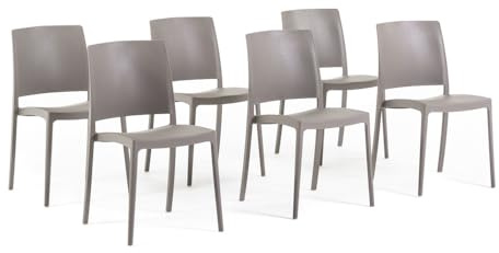 SIEDITI FUORI E DENTRO Sillas jardín de Resina con Fibra de Vidrio para Exterior, terraza o Interior, sillas apilables de diseño y Resistentes - Maria (6 Sillas, Tórtola)