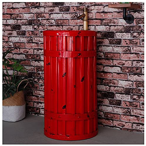 Mobiletto da bagno con lavabo in stile industriale, mobile da pavimento sotto il lavandino, con rubinetto e scarico, 45,7 x 45,7 x 86,9 cm, rosso (senza specchio)