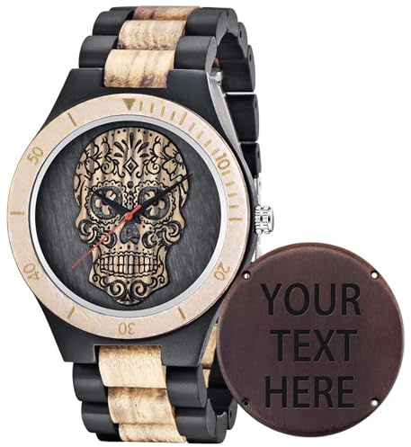 Tiong Herren Gravierte Holzuhr Personalisierte Gravierte Männer Analoge Quarz Holzuhren Benutzerdefinierte Geschenke Armbanduhr