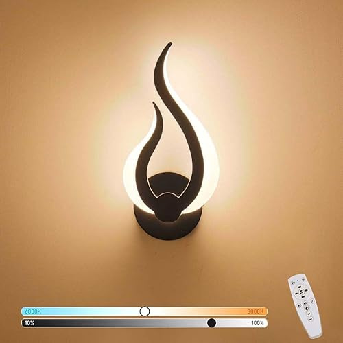 AoLa LED Wandlampe Innen Dimmbar Flamme Wandleuchte mit Fernbedienung Kreative Acryl Nachttischlampe Schwarz Metall Nachtlampe 10 W Modern Minimalistisch für Wohnzimmer Schlafzimmer Flur Treppen