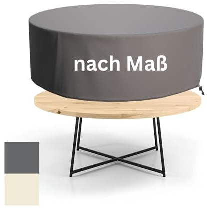 CoverMe Abdeckung nach Maß für runde Objekte wasserdicht atmungsaktiv UV-Beständig Gartenmöbel Sitzgruppe Lounge Tisch Outdoor (dunkelgrau, beige, rund)