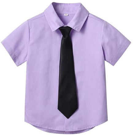 2025 Enfants Été Simple boutonnage Couleur Unie Manches Courtes Cardigan pour Garçons Filles Cravate Bonbon Couleur Chemise Bébé Chemise Lapin Garçon, lilas, 7-8 ans