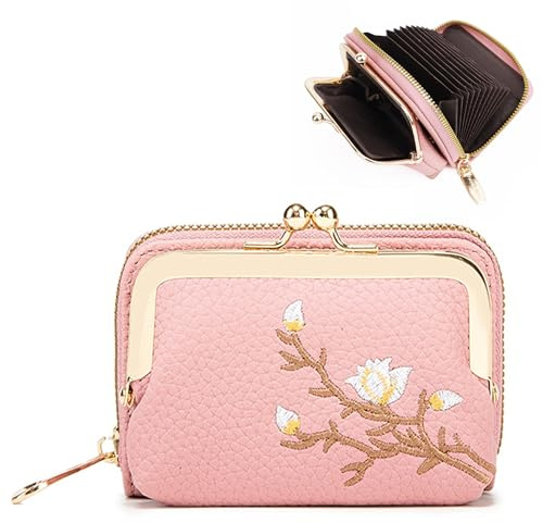 Linpr Kleine Damen Geldbörse, Mini Kisslock Portemonnaie, Rosa | Münzbeutel mit Reißverschluss, Vintage-Stil Coin Purse, Tragbare Münzbörsen für Frauen, Täschchen für Bargeld und Karten
