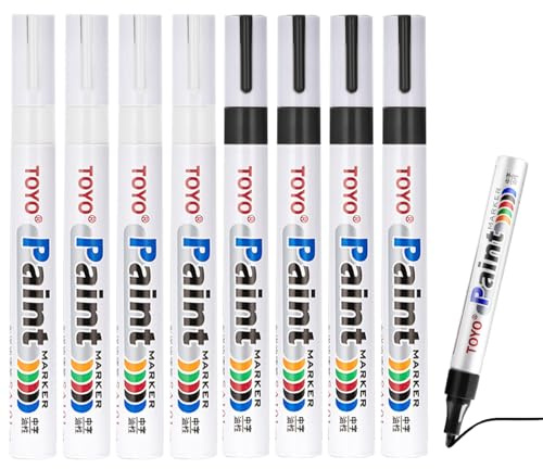 Marqueur Blanc et Noir Permanent Imperméable 8 Pièces Pneus Marqueur Feutre Acrylique Permanent Pointe Peinture Indelebile D'extérieur pour Verre Céramique Toile Pneus Metal Toile