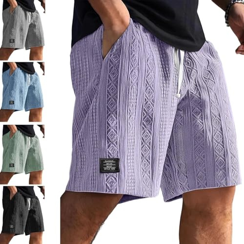 Jacquard-Shorts für Herren, Cargo-Shorts mit elastischer Taille und Kordelzug, mehrere Taschen, leichte Sommer- und Strandshorts