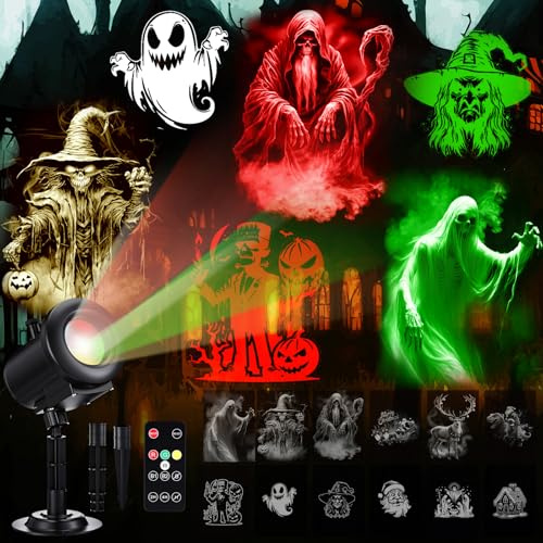 Aurelema 12 in 1 Halloween and Christmas Projector Lights | Outdoor Indoor Decoration, Waterproof Holiday 3D Projector Light HD Dynamic Patterns, 4 Colors with Remote, Window Wall Yard