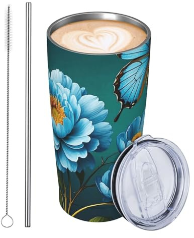 JKASDTRP Gobelet de voyage isotherme de 591 ml en acier inoxydable étanche avec couvercle et paille – Tasse à café de voyage de luxe vintage avec couvercle et paille – Tasse à café de voyage de luxe