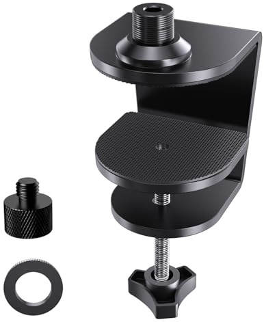 Heavy Duty Metal Table Microphone Clamp with 5/8-20Thread, Desk Mount，Adjustable Boom Arm Clamp，Perfect for Studio, Live Streaming, and Teaching，podcasting, Streaming, Church, Podium use，Black