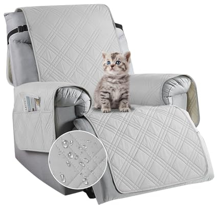 MeYuxg Sesselschoner für Relaxsessel,Stretch Sesselschoner mit Armlehne,Sesselbezug Fernsehsessel mit Speicher Taschen, Anti Sesselüberwurf Lehnenschutz,Weich Atmungsaktiver Sessel Überzug(Hellgrau)