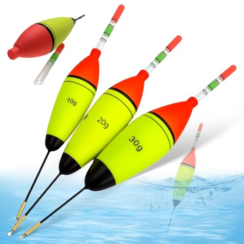 Syhdfxknp 9 Stück Posen Angeln Angelposen Set Schwimmer Angeln 10g 20g 30g | Hechtpose, Auffällige Fluoreszierende Farben, Einsetzbar zum Nachtangeln Geeignet, Verschiedene Salzwasser, Süßwasserfische