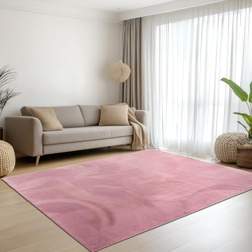 Teppich-Traum Kurzflor Teppich Modern Hasenfell-Optik Berry 160x230 cm | Samtweich und schimmernd, pflegeleicht, rutschhemmend, robust, saugrobotergeeignet, OEKO-TEX geprüft, Schlaf- & Gästezimmer