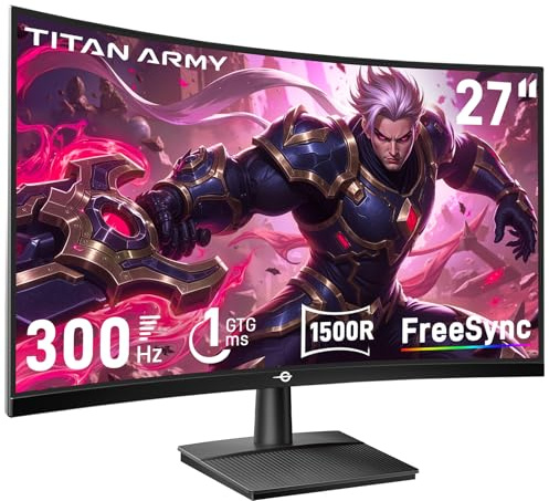 TITAN ARMY 27 Pulgadas FHD Curvo Monitor Gaming, 300Hz 280hz 240hz, 1ms MPRT Full HD 1500R Fast VA, FreeSync Premium (1920x1080), HDR10, VESA 100x100, HDMI 2.0 & DisplayPort 1.4, C27A1H
