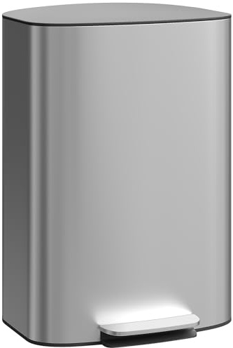 HOMCOM Pattumiera a Pedale da 50L, Bidone per Rifiuti con Coperchio Ammortizzato e Apertura a 90°, Secchio Rimovibile e Maniglia di Trasporto, Acciaio Inox, Grigio