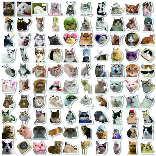 VYNZOR 100 Stück meme sticker cute stickers lustige sticker Lustiges Katzen Aufkleber Set Wasserfeste Katzen Meme Sticker für Laptop Mobiltelefone Skateboard Gepäck etc
