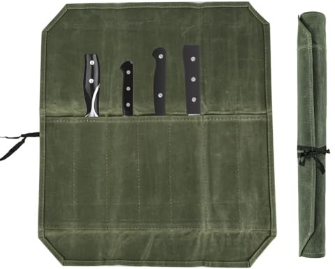 Luxiremi 1 borsa portatile per coltelli, rotolo per coltelli, 7 scomparti, in tela, con cavo lungo e sicuro, borsa da chef portatile, per picnic, barbecue, cucina, scuola