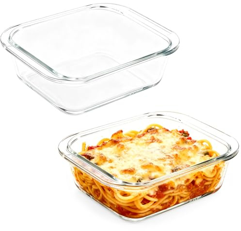 2 stycken glasugnsformar, 0,9 l små ugnsformar av borosilikatglas, 19,6 x 17 x 4,6 cm, rektangulär bakform med breda handtag för mikrovågsugn, temperaturbeständig, diskmaskinssäker