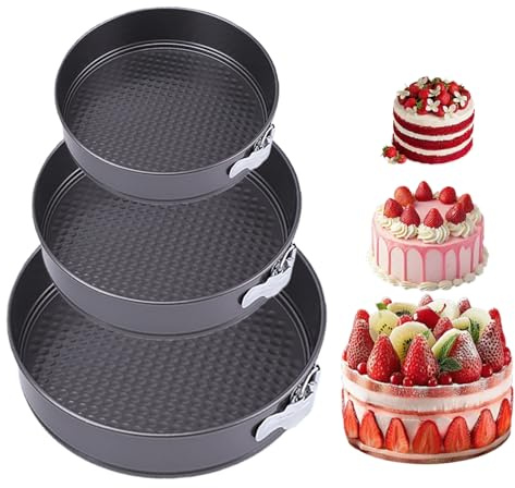 GOEDCH 3 moldes redondos negros para hornear: 20/22/24 cm, molde redondo para tartas, antiadherente, molde con base plana extraíble, molde para tartas para hornear varios pasteles pan
