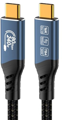 PremiumCord USB 4 Version 2-anslutningskabel, Thunderbolt 4, 16 K till 60 Hz, ultrasnabb datakabel upp till 80 Gbit/s, E-Marker, USB Type-C, snabbladdning upp till 240 W, blå, längd 1,5 m