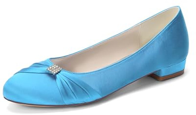 HFWXYSA Chaussures De Mariage Plates en Strass pour Femmes Chaussures De Mariée Talon Plat Bout Rond Satin Élégantes Chaussures De Bal Et De Soirée