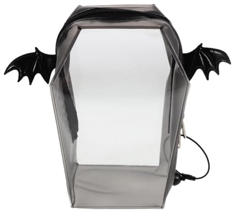 FELTECHELECTR PVC Punk Kista Handväska Transparent Gothic Halloween Ita Bag med Bat-design för Kvinnor Praktisk och Lätt att Rengöra för Cosplay och Temafester