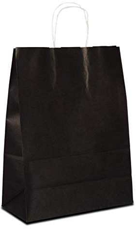 Papiertüten schwarz mit Kordel-Henkel I 100 Stk. 32+12x41cm I Papiertragetasche für Einzelhandel, Weihnachten, Mitbringsel, TO-GO I Geschenktüten aus Kraftpapier I HUTNER