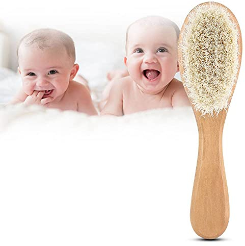 Babyhaar Haarbürste, Babybürste Naturhaarbürste Ziegenhaar Baby Infant Kopfmassage Pflegen Kamm mit Holzgriff